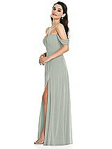 Side View Thumbnail - Willow Green Off-the-Shoulder Draped Sleeve Maxi Dress with Front Slit