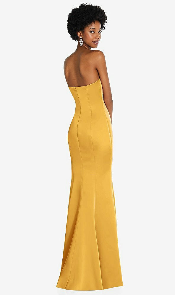 Back View - NYC Yellow Strapless Princess Line Lux Charmeuse Mermaid Gown