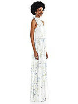 Side View Thumbnail - Bleu Garden Scarf Tie High Neck Blouson Bodice Maxi Dress with Front Slit