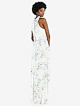 Rear View Thumbnail - Bleu Garden Scarf Tie High Neck Blouson Bodice Maxi Dress with Front Slit