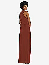 Rear View Thumbnail - Auburn Moon Scarf Tie High Neck Blouson Bodice Maxi Dress with Front Slit