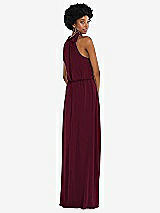 Rear View Thumbnail - Cabernet Scarf Tie High Neck Blouson Bodice Maxi Dress with Front Slit