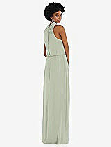 Rear View Thumbnail - Celadon Scarf Tie High Neck Blouson Bodice Maxi Dress with Front Slit