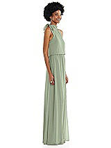 Side View Thumbnail - Sage Scarf Tie High Neck Blouson Bodice Maxi Dress with Front Slit