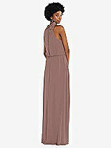 Rear View Thumbnail - Sienna Scarf Tie High Neck Blouson Bodice Maxi Dress with Front Slit