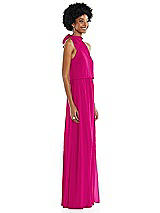 Side View Thumbnail - Think Pink Scarf Tie High Neck Blouson Bodice Maxi Dress with Front Slit