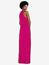 Rear View Thumbnail - Think Pink Scarf Tie High Neck Blouson Bodice Maxi Dress with Front Slit