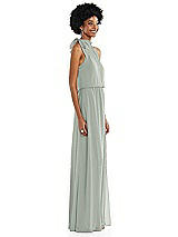 Side View Thumbnail - Willow Green Scarf Tie High Neck Blouson Bodice Maxi Dress with Front Slit