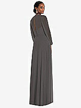 Rear View Thumbnail - Caviar Gray Strapless Chiffon Maxi Dress with Puff Sleeve Blouson Overlay 