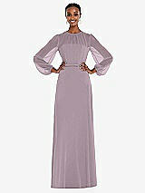 Alt View 1 Thumbnail - Lilac Dusk Strapless Chiffon Maxi Dress with Puff Sleeve Blouson Overlay 