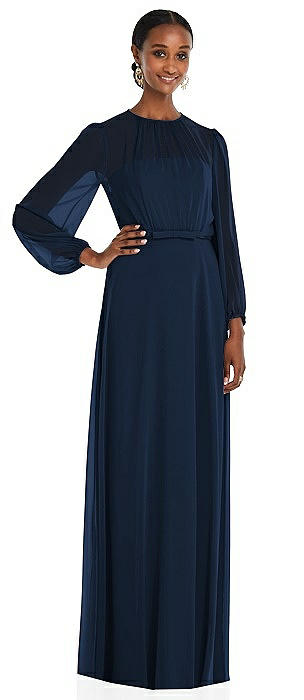 Strapless Chiffon Maxi Dress with Puff Sleeve Blouson Overlay 