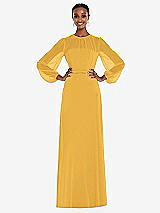 Alt View 1 Thumbnail - NYC Yellow Strapless Chiffon Maxi Dress with Puff Sleeve Blouson Overlay 