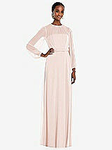 Front View Thumbnail - Blush Strapless Chiffon Maxi Dress with Puff Sleeve Blouson Overlay 