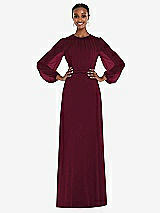 Alt View 1 Thumbnail - Cabernet Strapless Chiffon Maxi Dress with Puff Sleeve Blouson Overlay 