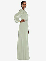 Side View Thumbnail - Celadon Strapless Chiffon Maxi Dress with Puff Sleeve Blouson Overlay 