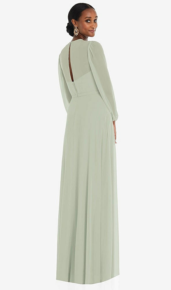 Back View - Celadon Strapless Chiffon Maxi Dress with Puff Sleeve Blouson Overlay 