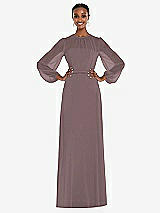 Alt View 1 Thumbnail - French Truffle Strapless Chiffon Maxi Dress with Puff Sleeve Blouson Overlay 