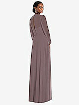 Rear View Thumbnail - French Truffle Strapless Chiffon Maxi Dress with Puff Sleeve Blouson Overlay 