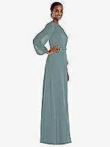 Side View Thumbnail - Icelandic Strapless Chiffon Maxi Dress with Puff Sleeve Blouson Overlay 