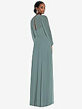 Rear View Thumbnail - Icelandic Strapless Chiffon Maxi Dress with Puff Sleeve Blouson Overlay 