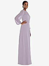 Side View Thumbnail - Lilac Haze Strapless Chiffon Maxi Dress with Puff Sleeve Blouson Overlay 