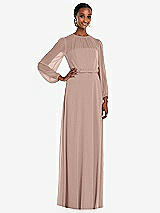 Front View Thumbnail - Neu Nude Strapless Chiffon Maxi Dress with Puff Sleeve Blouson Overlay 