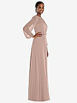 Side View Thumbnail - Neu Nude Strapless Chiffon Maxi Dress with Puff Sleeve Blouson Overlay 