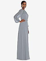 Side View Thumbnail - Platinum Strapless Chiffon Maxi Dress with Puff Sleeve Blouson Overlay 