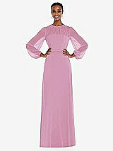 Alt View 1 Thumbnail - Powder Pink Strapless Chiffon Maxi Dress with Puff Sleeve Blouson Overlay 