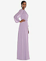 Side View Thumbnail - Pale Purple Strapless Chiffon Maxi Dress with Puff Sleeve Blouson Overlay 