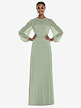 Alt View 1 Thumbnail - Sage Strapless Chiffon Maxi Dress with Puff Sleeve Blouson Overlay 