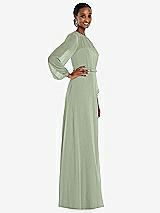 Side View Thumbnail - Sage Strapless Chiffon Maxi Dress with Puff Sleeve Blouson Overlay 