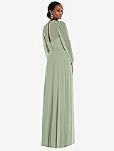 Rear View Thumbnail - Sage Strapless Chiffon Maxi Dress with Puff Sleeve Blouson Overlay 