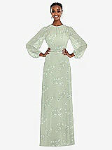 Alt View 1 Thumbnail - Vintage Primrose Sage Strapless Chiffon Maxi Dress with Puff Sleeve Blouson Overlay 