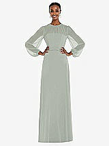 Alt View 1 Thumbnail - Willow Green Strapless Chiffon Maxi Dress with Puff Sleeve Blouson Overlay 