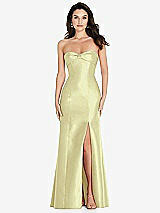 Front View Thumbnail - Butter Yellow Bow Cuff Strapless Princess Waist Trumpet Gown