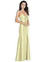 Side View Thumbnail - Butter Yellow Bow Cuff Strapless Princess Waist Trumpet Gown