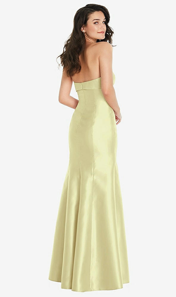 Back View - Butter Yellow Bow Cuff Strapless Princess Waist Trumpet Gown