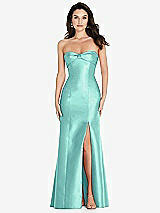 Front View Thumbnail - Coastal Bow Cuff Strapless Princess Waist Trumpet Gown