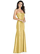 Side View Thumbnail - Maize Bow Cuff Strapless Princess Waist Trumpet Gown