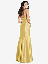 Rear View Thumbnail - Maize Bow Cuff Strapless Princess Waist Trumpet Gown