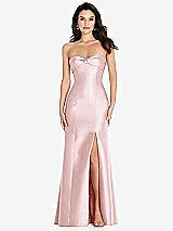 Front View Thumbnail - Ballet Pink Bow Cuff Strapless Princess Waist Trumpet Gown