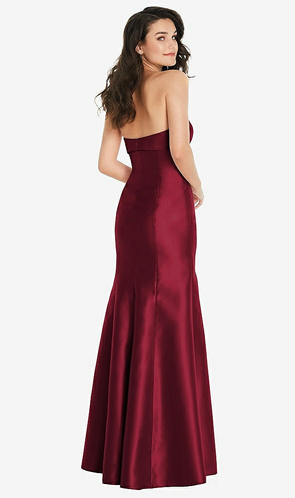 Back View - Burgundy Bow Cuff Strapless Princess Waist Trumpet Gown