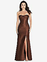 Front View Thumbnail - Cognac Bow Cuff Strapless Princess Waist Trumpet Gown