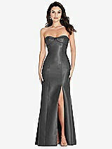 Front View Thumbnail - Gunmetal Bow Cuff Strapless Princess Waist Trumpet Gown