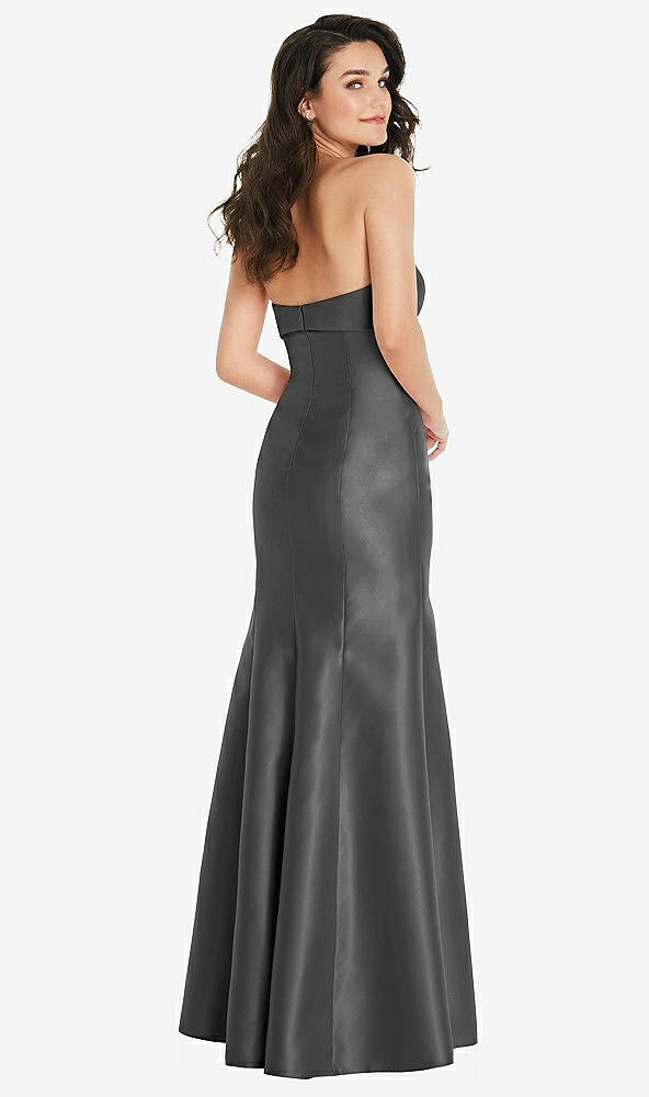 Back View - Gunmetal Bow Cuff Strapless Princess Waist Trumpet Gown