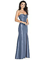 Side View Thumbnail - Larkspur Blue Bow Cuff Strapless Princess Waist Trumpet Gown