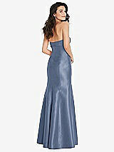 Rear View Thumbnail - Larkspur Blue Bow Cuff Strapless Princess Waist Trumpet Gown