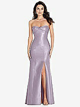 Front View Thumbnail - Lilac Haze Bow Cuff Strapless Princess Waist Trumpet Gown