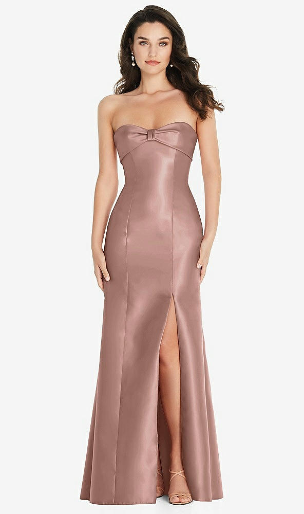 Front View - Neu Nude Bow Cuff Strapless Princess Waist Trumpet Gown